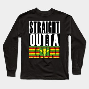 Straight Outta Kauai Hawai'i Kanaka Maoli Flag by Hawaii Nei All Day Long Sleeve T-Shirt